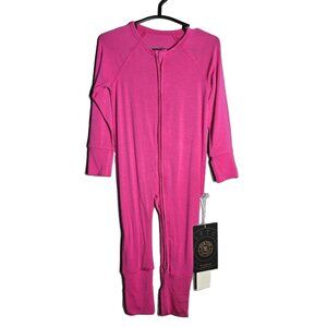 Fletch Bamboo Solid Hot‎ Pink Zip Romper 6-12m Convertible NWT